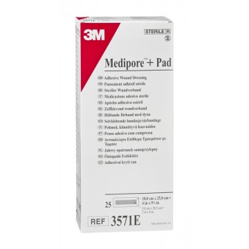 3571Е Повязка адгезивная для покрытия ран Medipore+PAD(Медипор+ПАД), гипоаллергенная размером: 10см х 25см