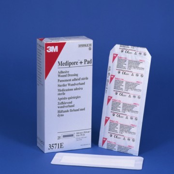3571Е Повязка адгезивная для покрытия ран Medipore+PAD(Медипор+ПАД), гипоаллергенная размером: 10см х 25см